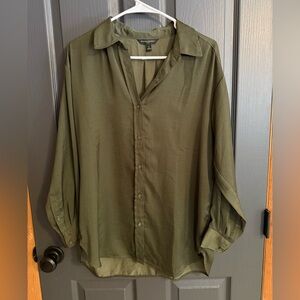 Women’s Olive Green Button-Up “Silk” Blouse by Banana Republic